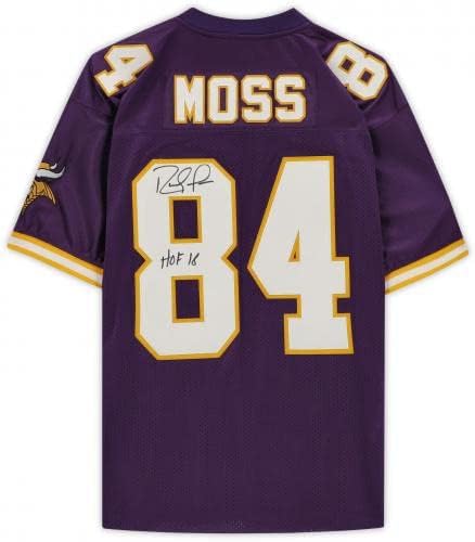 Randy Mosst a Minnesota Vikings Dedikált Mitchell & Ness Lila Hiteles Jersey a HOF 18 Felirat, - Dedikált NFL Mezeket
