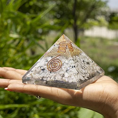 Holdkő Kristály Orgon Piramis Nagy-75mm, Világos Kvarc Kő - Korona Csakra Gyógyító -Pozitív Energia Generátor-Természetes Drágakövek
