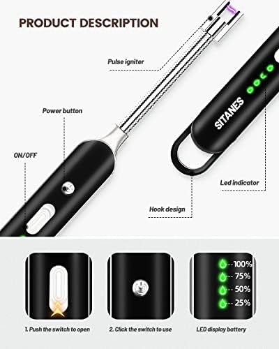 SITANES Gyertyát Gyújtó Elektromos plazmaív Hosszú Könnyebb USB Újratölthető LED Kijelző 360° Flexibilis Nyak Flameless Könnyebb