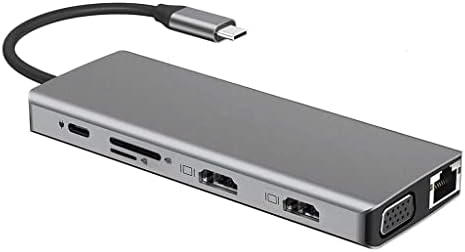 N/A 12 in 1 USB C HUB C Típusú Adaptert 4K HDMI VGA RJ45 LAN Ethernet SD/TF Hub 3,5 MM-es AUX 12 Port (Szín, Méret : 17.6 cm*9.6 cm*2, 5 cm)