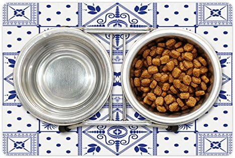 Lunarable sötétkék Pet-Mat az Étel, a Víz, a Marokkói Keleti Kerámia Minták Pontok, Virágok Artprint, Téglalap Csúszásmentes gumiszőnyeg