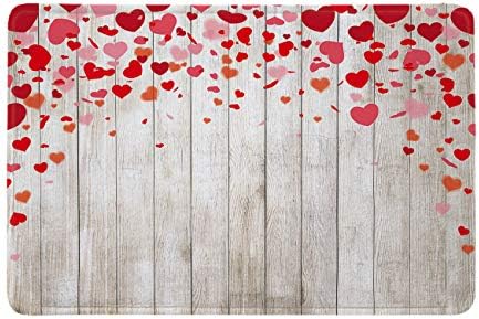 LB Valentin-Nap Fürdőszoba Szőnyeg Romantikus Vörös Rózsaszín Szerelmes Szívek Repülő Rusztikus Fa Fali Szőnyeg Puha Memória Hab