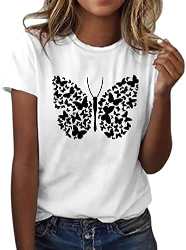 Női Nyári Felsők Alkalmi Laza Sleeve Rövid Ujjú Pulóver Tess Trendi Pillangó Pitypang Nyomtatás Tshirt