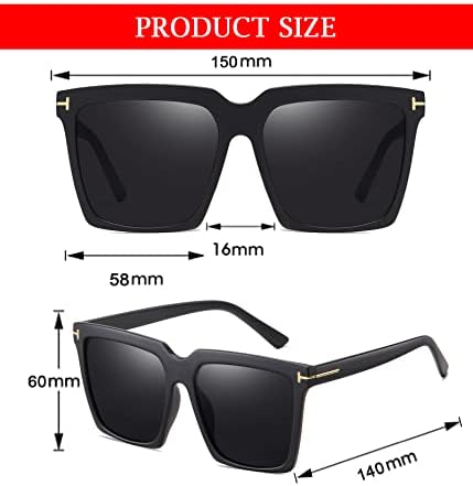 EYLRIM Túlméretezett Tér napszemüveg Nők Férfiak Fekete Nagy Keret Árnyalatok Szabadtéri napszemüvegek UV400 Védelem