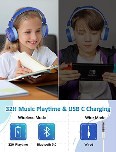 Új bee Gyerekek Bluetooth Fejhallgató Mikrofonnal Bluetooth 5.0 Vezeték nélküli Gyerekek Fejhallgató 32H Játékidő/94dB Mennyisége
