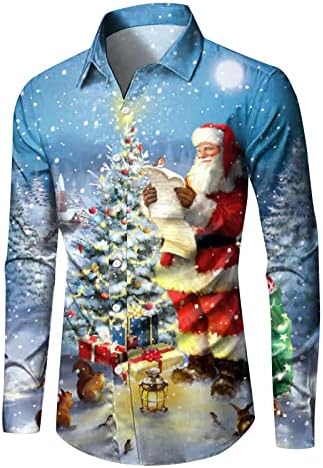 DSODAN Karácsonyi Alkalmi Gomb Le shirt Mens Hosszú Ujjú Galléros Nyak Újdonság Maximum Hópehely Nyomtatás Póló