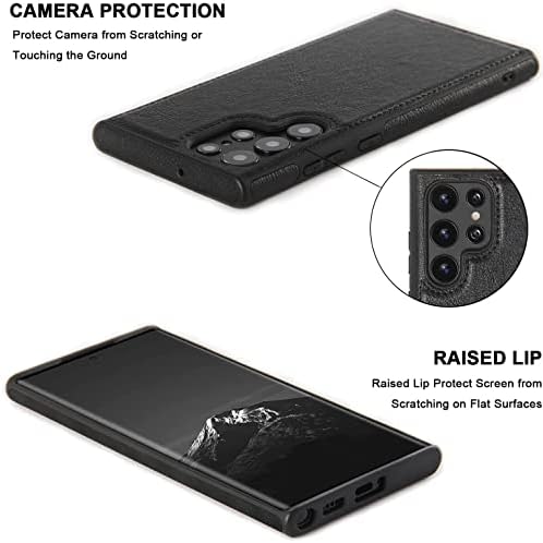 TOPSEM PU bőrtok Samsung Galaxy S23 Ultra, Retro Prémium Bőr Luxus Üzleti PU Csúszásmentes Markolat Ütésálló Lökhárító Teljes Testet Védő