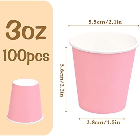 Mnuizu 100 Pack 3 oz Rózsaszín Papír Poharak,Eldobható Wc Csészék,Szájvíz Csésze,Eszpresszó Csésze,Kis papírpohár Ideális Fürdőszoba,Buli,