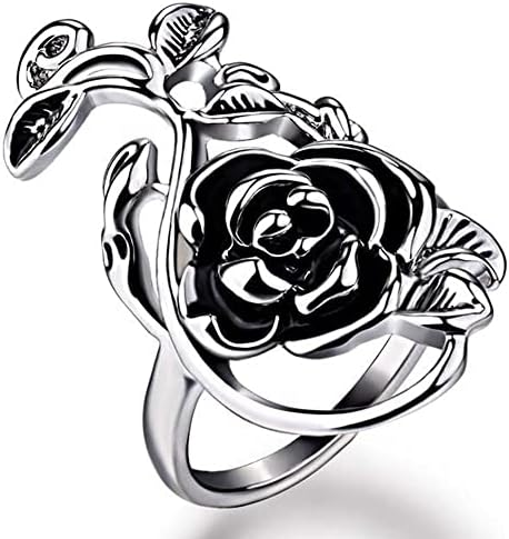 Fekete Rózsa Virág Egymásra Gyűrűk, Nők, Lányok, Férfiak, Kecses 925 Sterling Ezüst Bevonatú Gyűrű Finom Nyitva Állítható Mindennapi Gyűrű