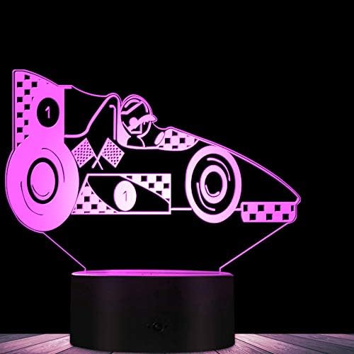 Jinnwell 3D Racing Autó, Teherautó Éjszakai Fény Lámpa Illúzió 7 Szín Megváltoztatása Érintse meg a Kapcsoló Táblázat Pult Dekorációs