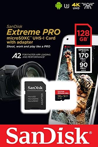 128GB SanDisk Micro SDXC Memory Card Extreme Pro Működik GoPro Hero 8 Fekete, Max 360 Action Cam U3 V30 4K-Osztály 10 (SDSQXCY-128G-GN6MA)