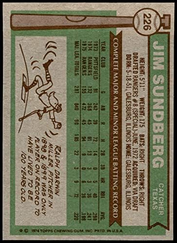 1976 Topps 226 Jim Sundberg Texas Rangers (Baseball Kártya) NM/MT Rangers