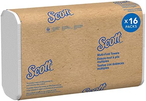 Scott® - ban Újrahasznosított Rostot Multifold papírtörlő (01807), a Nedvszívó Zsebbel™, 9.2 x 9.4 lap, Fehér, Kompakt Esetben