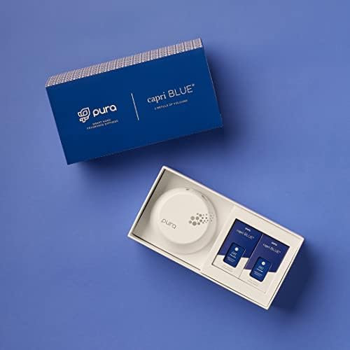 Capri Kék Pura Intelligens Otthon Plug-in Diffúzor Készlet: 1 App-Ellenőrzött Aromaterápiás Befúvó + 2 Capri Kék Vulkán Diffúzor Pura
