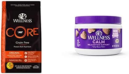 Wellness Étel + Kiegészítők Csomag: CORE Természetes Gabona Ingyenes Száraz kutyaeledel, Törökország & Csirke, 4 Kilós Zsák Nyugtató