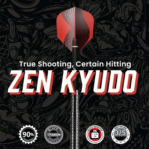 Lövés! Darts Zen Kyudo-Acél Tipp Dart Szett-Középre Súlyozott-90% - Os Wolfram Hordó