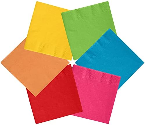 [300-pack] 6-Multicolor 5 x 5 Szalvéta Szett (Turquiouse, Piros, Sárga, Narancs, Lime Zöld, Magenta) - Színes Szalvéta Csomag