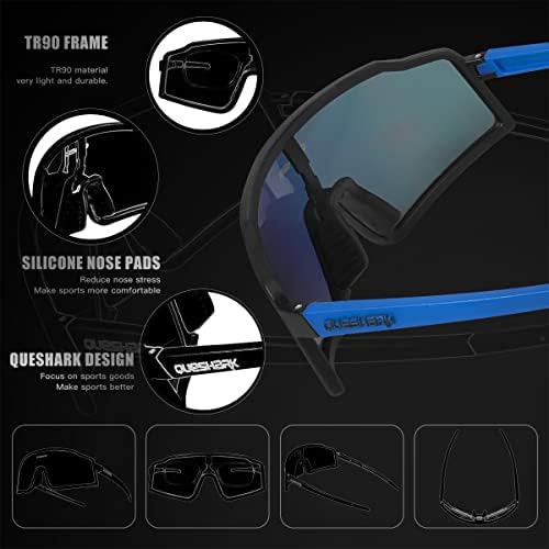 Queshark Polarizált Sport Napszemüveg, 3 Cserélhető Objektívek,Férfi ruházat Női Kerékpáros Szemüveg,Baseball Futó Napszemüveg