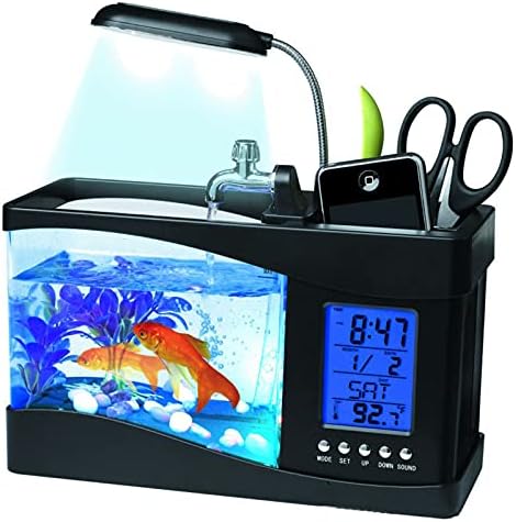 Mini akvárium, Többfunkciós USB Újratölthető akvárium, Asztali Elektronikus Akvárium Óra Funkció LED Tollat tartó Irodában, Otthon