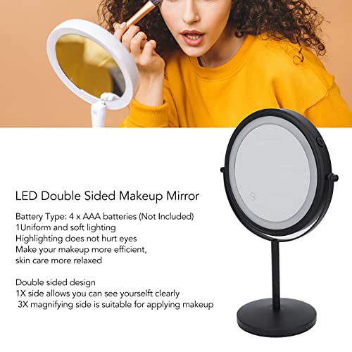 8in LED Smink Tükör, USB Töltő Asztali Hiúság Tükör Dupla Oldalon 3X-os Nagyító Megható Kapcsoló 360° - Os Forgó Soft Light Kozmetikai
