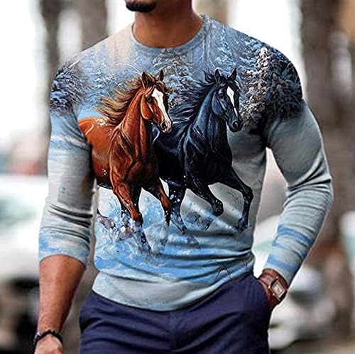 A férfiak Naponta Legfeljebb 3D Horse Printed Hosszú Ujjú Tshirt Sleeve Könnyű Pulóver, Alkalmi Állat Grafikus Póló