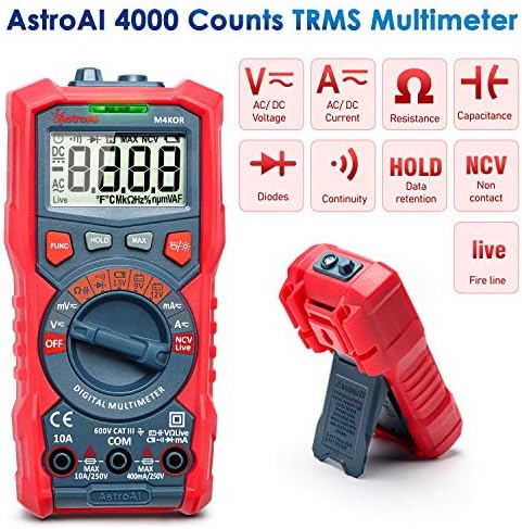 AstroAI Digitális Multiméter, TRMS 4000 Számít Voltos Mérő (Kézi, illetve Automata Kezdve) Akkumulátor Feszültség Teszter