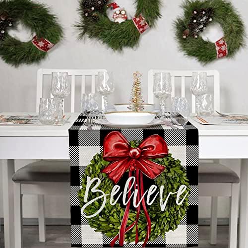 Karácsonyi Díszek Holly Gyűrű Buffalo Kockás mintás asztali Futó 13x72 Cm Szezonális Karácsonyi Dekoráció Ünnepi Parasztház Beltéri Vintage