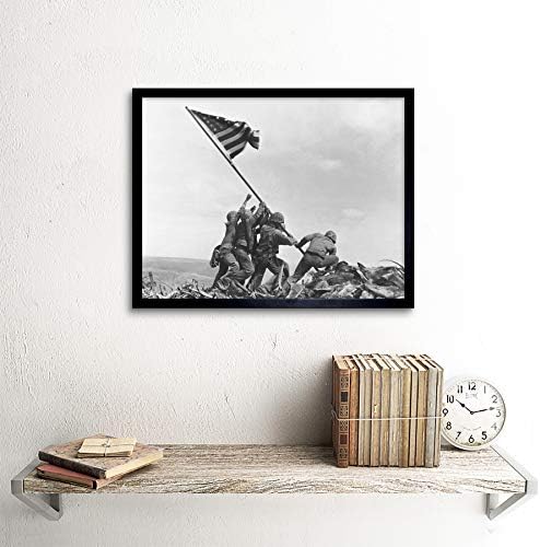 Rosenthal Emelése Zászló Iwo Jima Ikonikus második VILÁGHÁBORÚ Fotó Art Print Bekeretezett Poszter Fali Dekoráció 12x16 inch