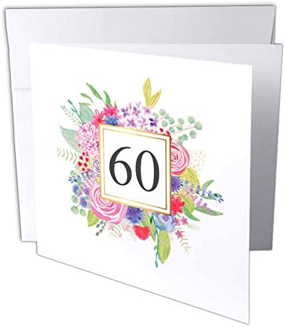 3dRose Virágos Száma 60 Ünnepli 60 Éves 60 Születésnap vagy Évforduló, - üdvözlőlap, 6, 6 hüvelykes (gc_317242_5)