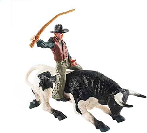 Hiawbon Emberek Modell Bika Szobrocska Reális Bull Rider Figura Műanyag Bull Riding Ábra Farm Barna Bika Szobrocska a lakberendezés
