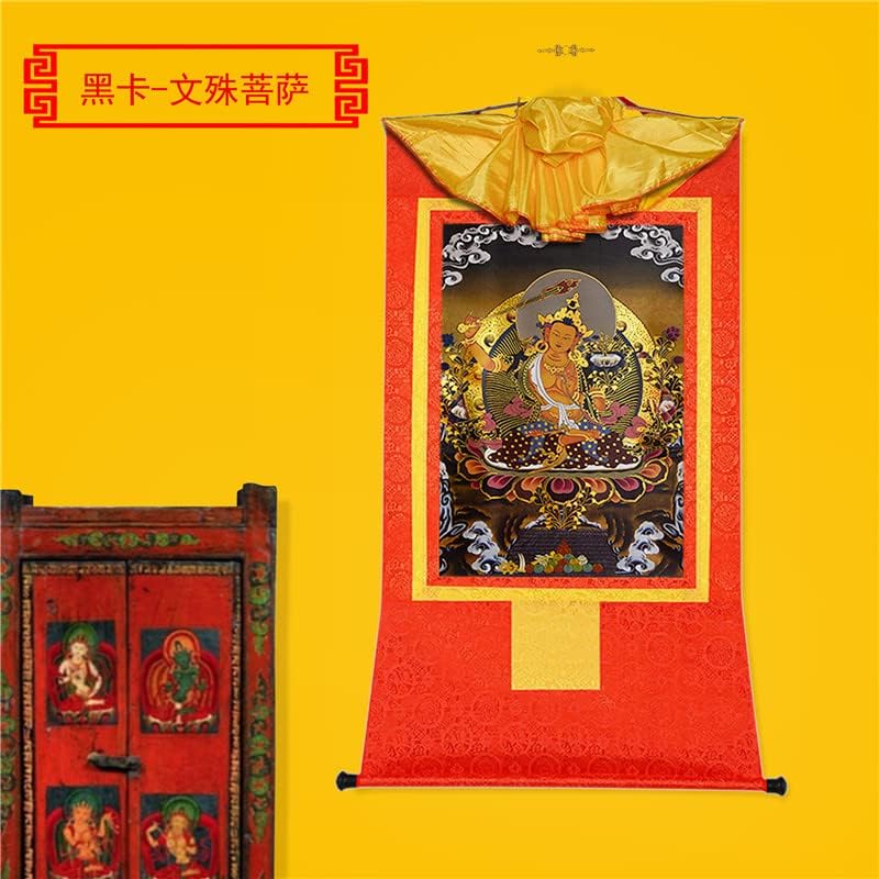 Gandhanra Manjusri,Bölcs Buddha, a Tibeti Thangka Festészet, a Művészet,a Buddhista Thangka Brokát,Buddha Gobelin a Tekercset,Fekete