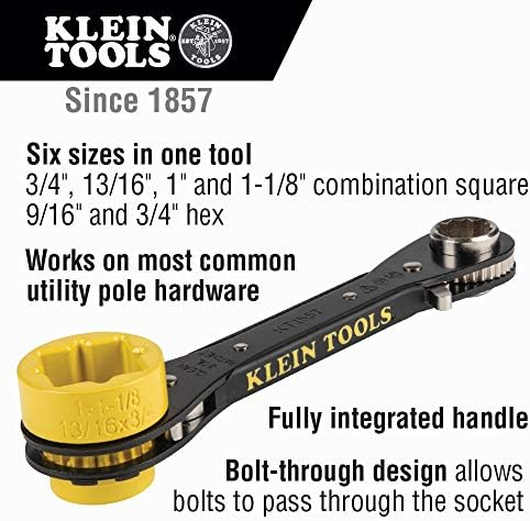 Klein Eszközök KT155T 6-In-1 Védő van Ratcheting Csavarkulcs a Bolt Design, Világos Sárga Csatlakozó