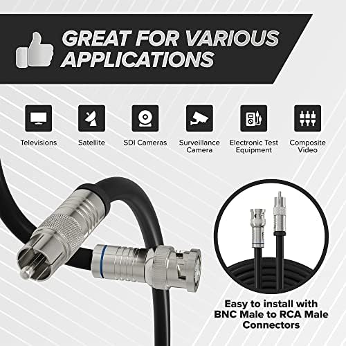 Fekete, 25 ft BNC-RCA Kábel RG6 - Professzionális - Férfi BNC, hogy a Férfi RCA Kábel BNC Kábel 75 Ohm Koax, 50/75 Ohm-Csatlakozók, SDI,
