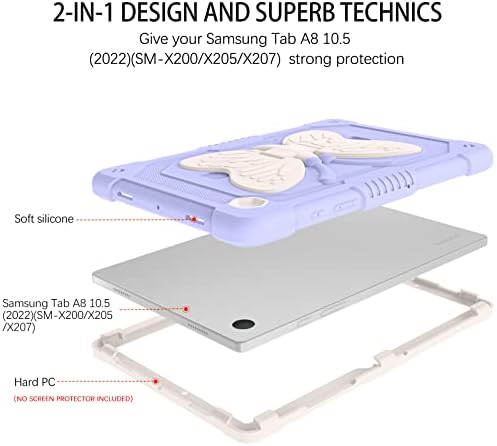 DUEDUE Samsung Galaxy Tab A8 10.5 Esetben 2022, Pillangó Szárnyak Állvány 3D-s, nagy teherbírású Masszív Ütésálló Teljes Testet Védő