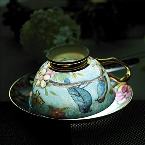 HOUKAI Virág&Madár Minta Európai Stílusú porcelán Porcelán kávéscsésze Kiváló Minőségű Délutáni Tea Csésze Szett Csészealj&Spoon