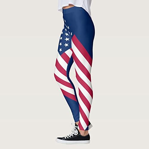 Magas Derekú Mintás Leggings a Nők július 4-én Nem Látom Át, Sportos Has Ellenőrzési USA Zászló Edzés Pants