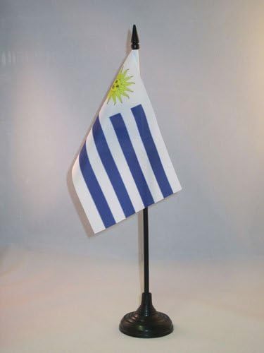 AZ ZÁSZLÓ Uruguay Táblázat Zászló 4 x 6 - Uruguayi Asztal Zászló 15 x 10 cm - es Fekete Műanyag pálca, Bázis