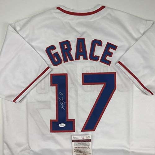 Dedikált/Mark Aláírt Grace Chicago Fehér Baseball Jersey SZÖVETSÉG COA