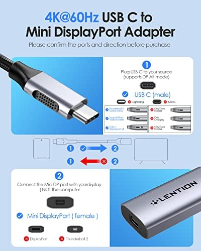 LENTION USB-C-VGA Kábel Adapter/USB-C-HDMI Adaptert, 4K@60Hz/4K@60Hz USB-C-Mini DisplayPort Adapter