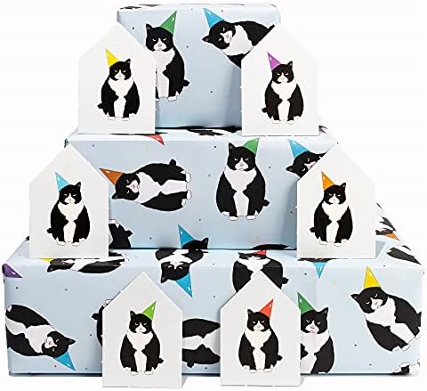 KÖZPONTI 23 - Kék Csomagolópapír - Macskák Kalapok - 6 Lap Születésnapi Ajándék Wrap - A Férfiak, Fiúk, Gyerekek - Valentin-Napi Ajándék