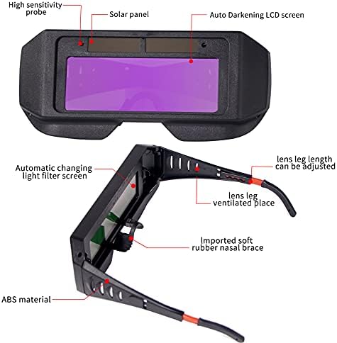 T TOVIA Napelemes automatikusan Sötétedő Hegesztő Szemüveg, LCD Hegesztő Szemüveg Állítható Árnyékban, 2 Érzékelők Hegesztő Szemüveg TIG,