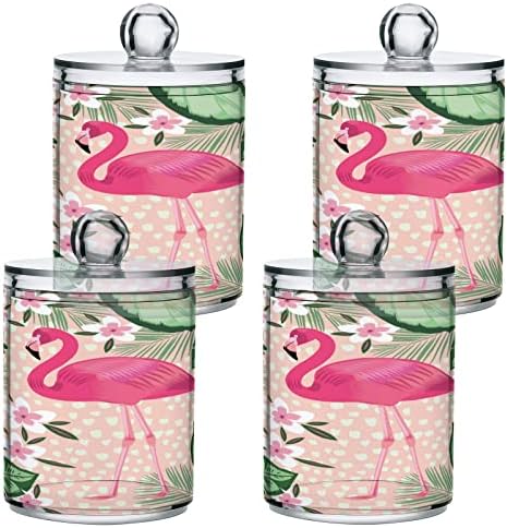 Kigai Trópusi Rózsaszín Flamingó Qtip Jogosultja - 14OZ Átlátszó Műanyag Patikus Üvegek Wc Tartály Adagoló Szervező Hiúság Tároló Edény