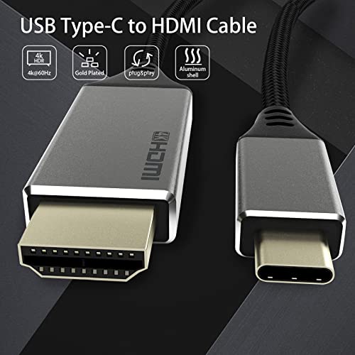USB-C-HDMI Kábel 3FT, 4K USB-C-Típusú HDMI Portok Fonott Nylon Kábel Otthoni Iroda