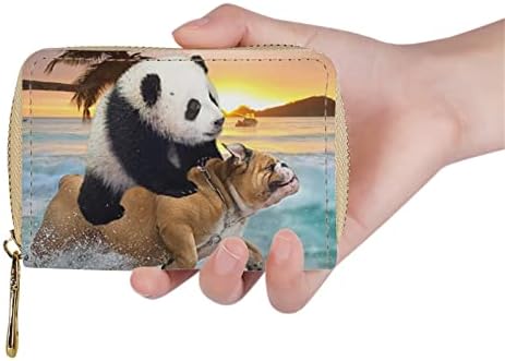 Poceacles Strand Panda, Pug Nyomtatás Bőr Hitelkártya Birtokos Tárca AZONOSÍTÓ Kártyák Esetében Szervező Cipzár Táska, Kis