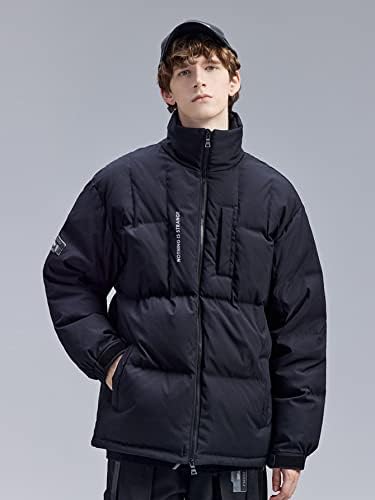 NINQ Kabátok Férfi - Férfi Levelet Grafikus Húzózsinórral Zip Pocket Le Kabát (Szín : Fekete, Méret : Nagy)