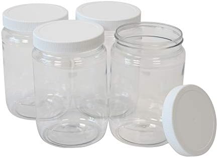 CSBD 32 Oz Átlátszó Műanyag befőttes üveg, Bordázott Bélés Csavart Fedelek, Széles Száj, ECO, BPA Mentes, PET Műanyag, Made In USA, Ömlesztett