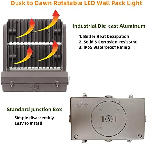 Alkonyat Dawn100W Forgatható LED Fal Csomag Fény, 5000K 13000LM 400-600W HPS/HID Equiv, ETL Állítható Fej Kültéri LED Wallpack Lámpatest a