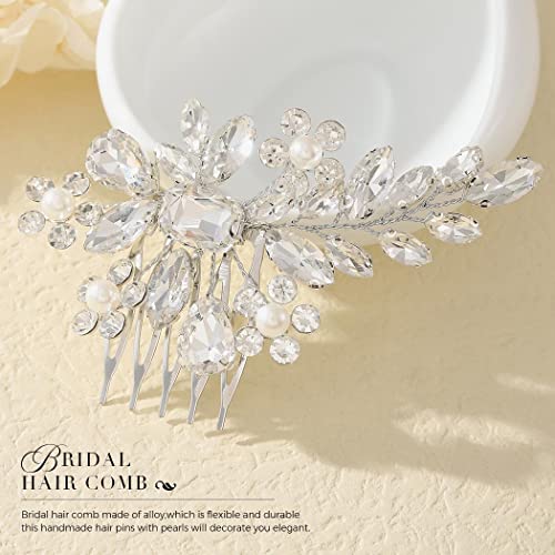 Unicra Ezüst Menyasszony Esküvői Haj Fésű Esküvői Virág Fejdísz Csillogó Strasszos Haj Accessorie a Nők, Lányok