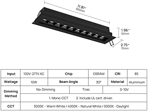SCON 15W TRIAC Szabályozható LED Süllyesztett Világítás Szett, Tiszta Fekete Trim Lineáris Tömb Mennyezeti Lámpa Spotlámpa