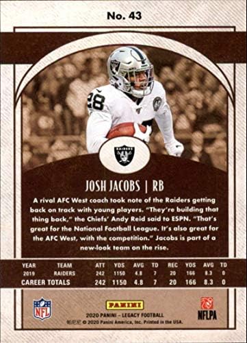 2020 Panini Legacy 43 Josh Jacobs Las Vegas Raiders NFL Labdarúgó-Trading Card